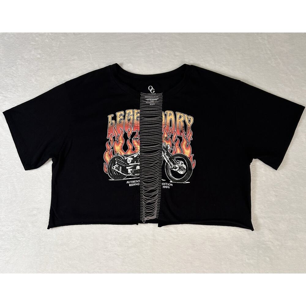 Organic Generation Motorcycle Chain Cropped Tee Shirt Size XL Bikercore Biker
